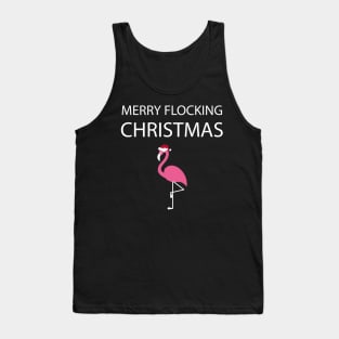 Merry Flocking Christmas Pink Flamingo Santa Hat Tank Top